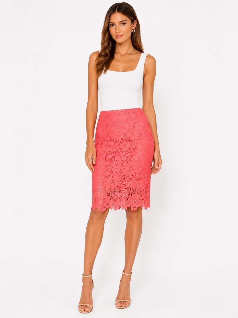 White House Black Market Coral Pencil Skirt Size 4